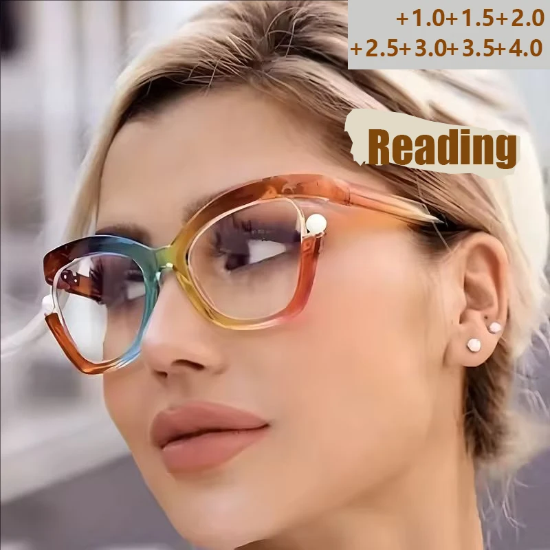 2025 Neue Anti-Blaulicht-Lesebrille für Damen, eleganter Rahmen, personalisierte, bunte, mit Perlen verzierte Brille 8550