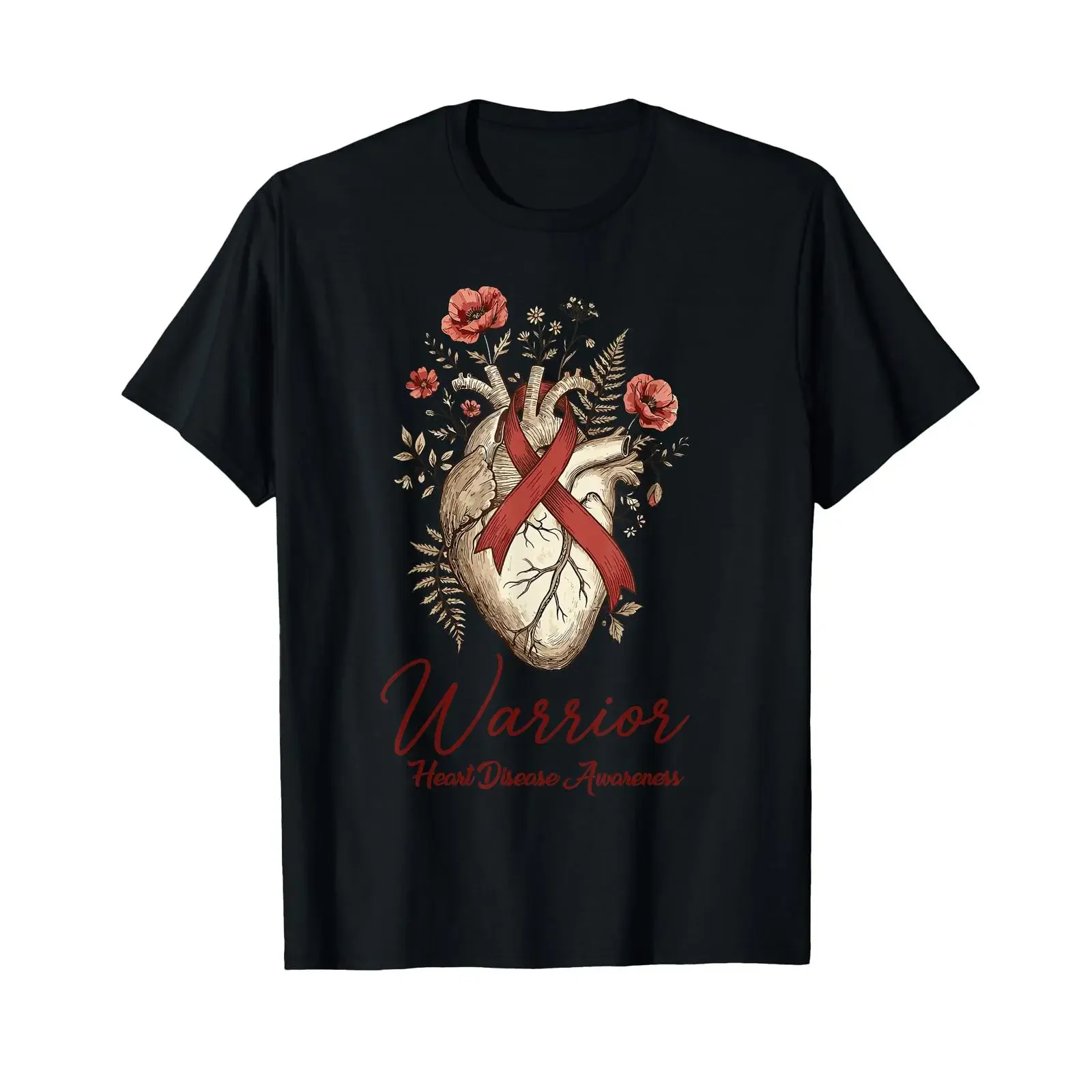 Anatomisches Blumenband für Herzkrankheiten T-Shirt Vintage Washed Streetwear Weiche Grafik Bequem Vielseitig Atmungsaktiv