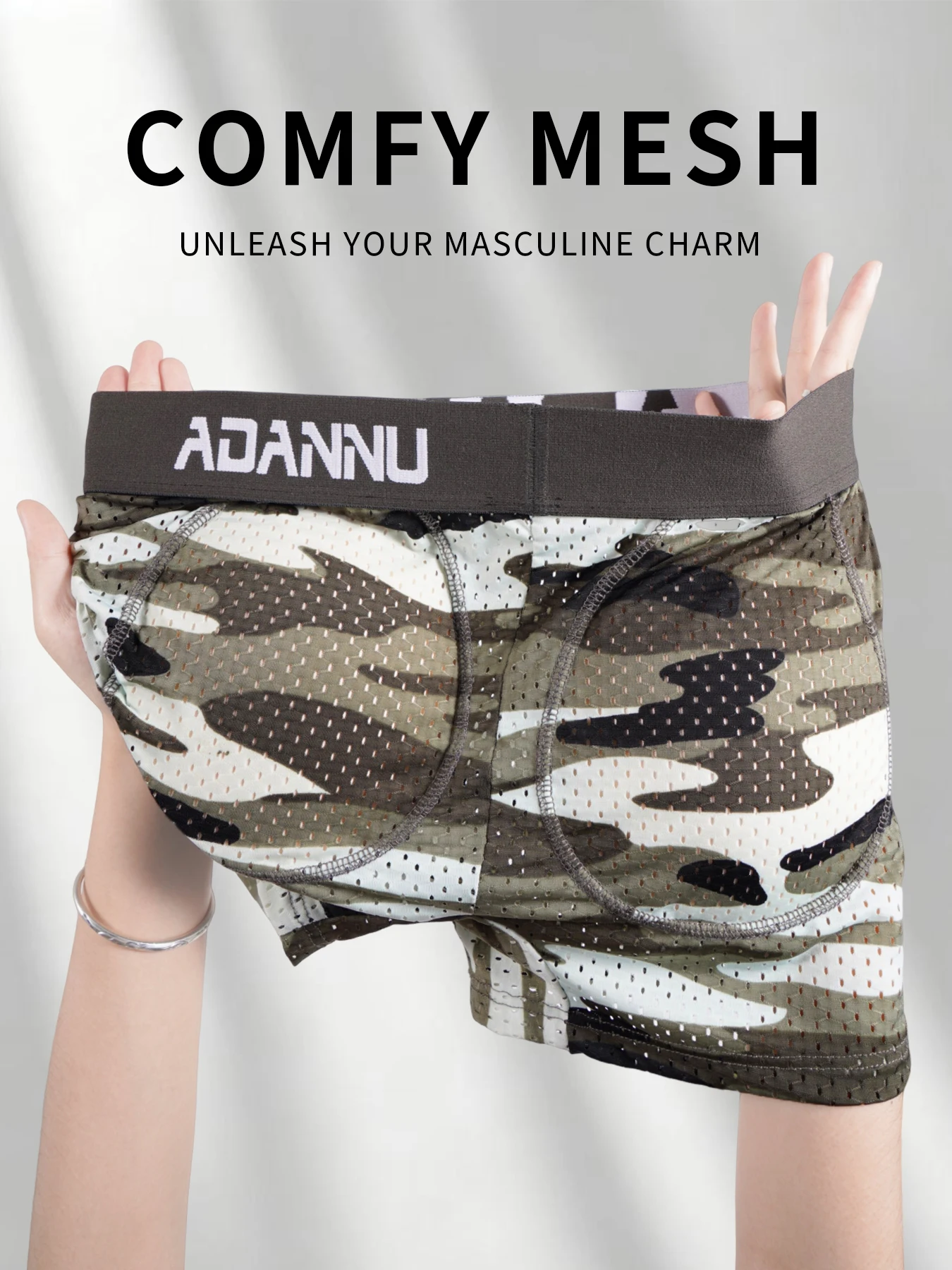 

Men's Mesh Breathable Camouflage Boxer Briefs, Butt Padded Slim Fit High Elastic Sports Underwear