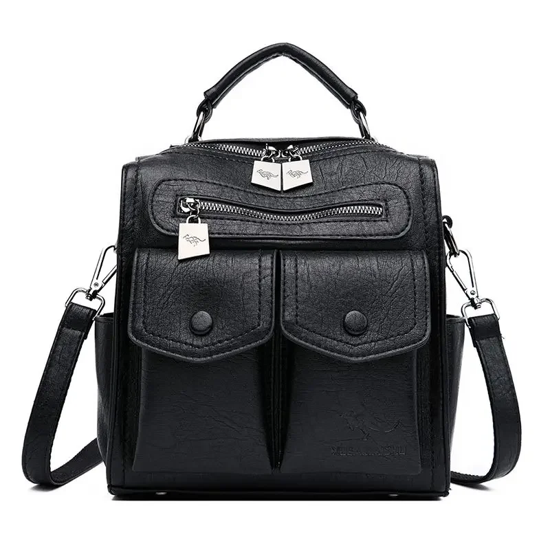 2024 Crossbody Backpack Women Fashion Casual Multi-Functional Leather Soft Leather Square Personalized Shoulder Messenger Bag