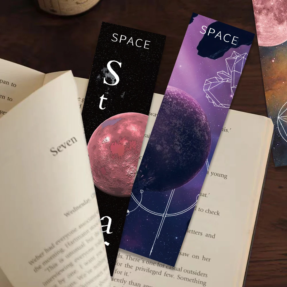 30PCS Space Bookmarks Cool Roaming Cosmic Stars Decorated Bookmarks Reading Pages Tagged Books Tagged Student Gift Paper Cards