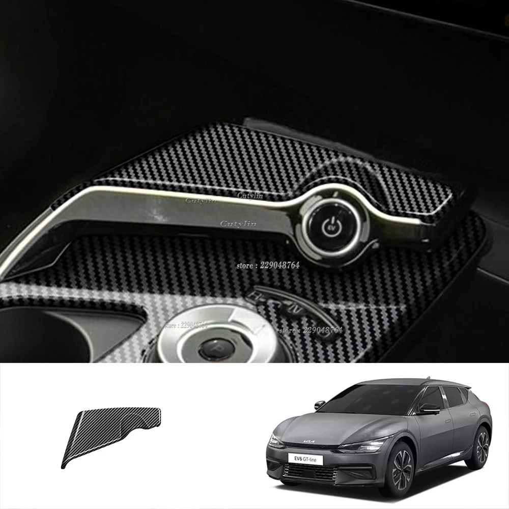 RHD for KIA EV6 GT Line 2021 2022 2023 Carbon Fiber Center Console Gear Shift Trim Water Cup Holder Decoration Cover Accessories