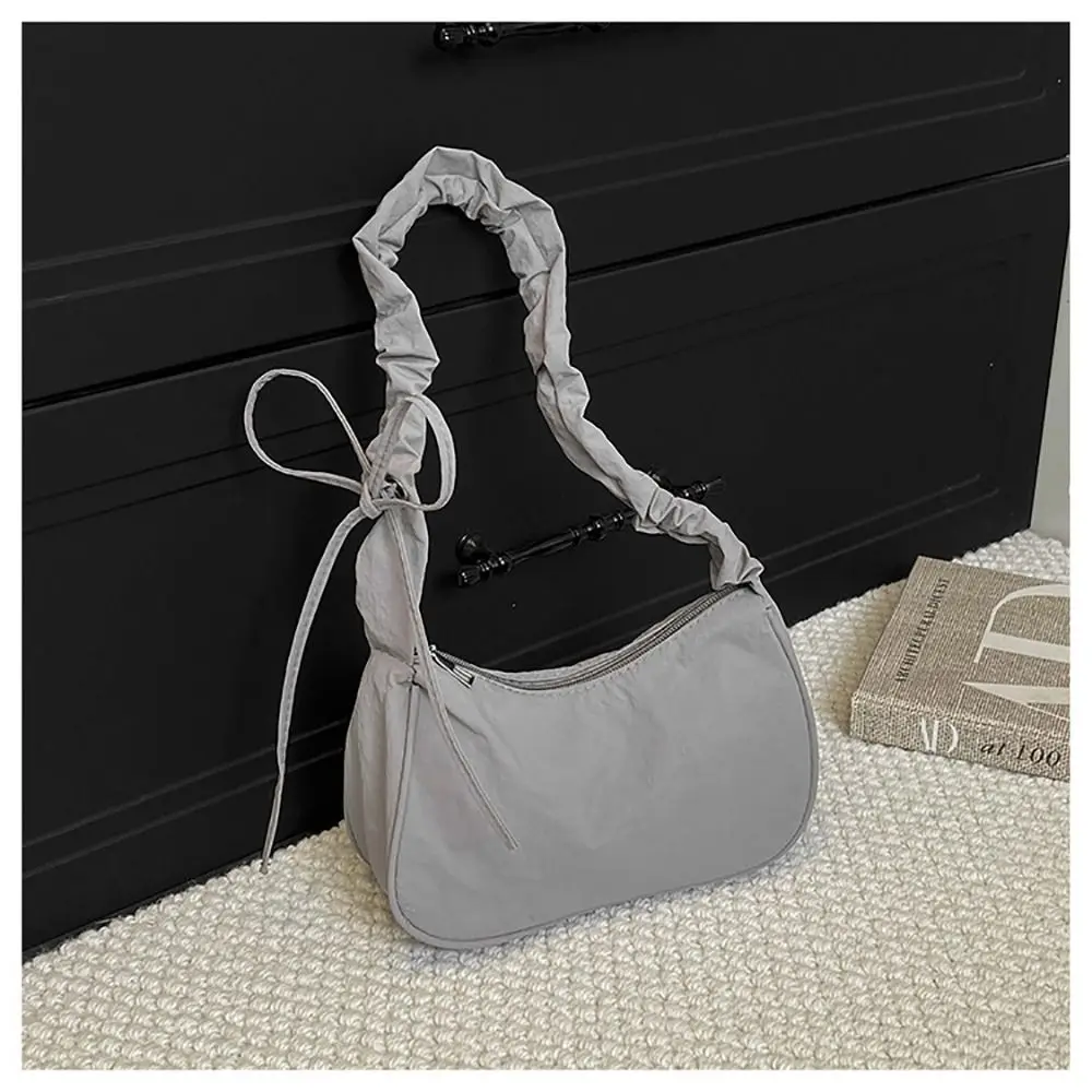 Fashion Multicolor One-shoulder Bag Nylon Bowknot Underarm Bag Drawstring Wrinkle Strap Tote Bag Daily Use