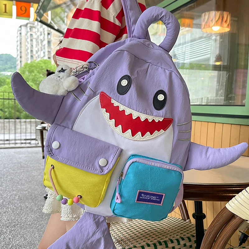 Modischer Rucksack, Haifischförmiger Unisex-Schulrucksack für Schüler, Freizeitrucksack mit mehreren Taschen, Sport- und Reiserucksack, große Kapazität, leichtgewichtig – Detail 14