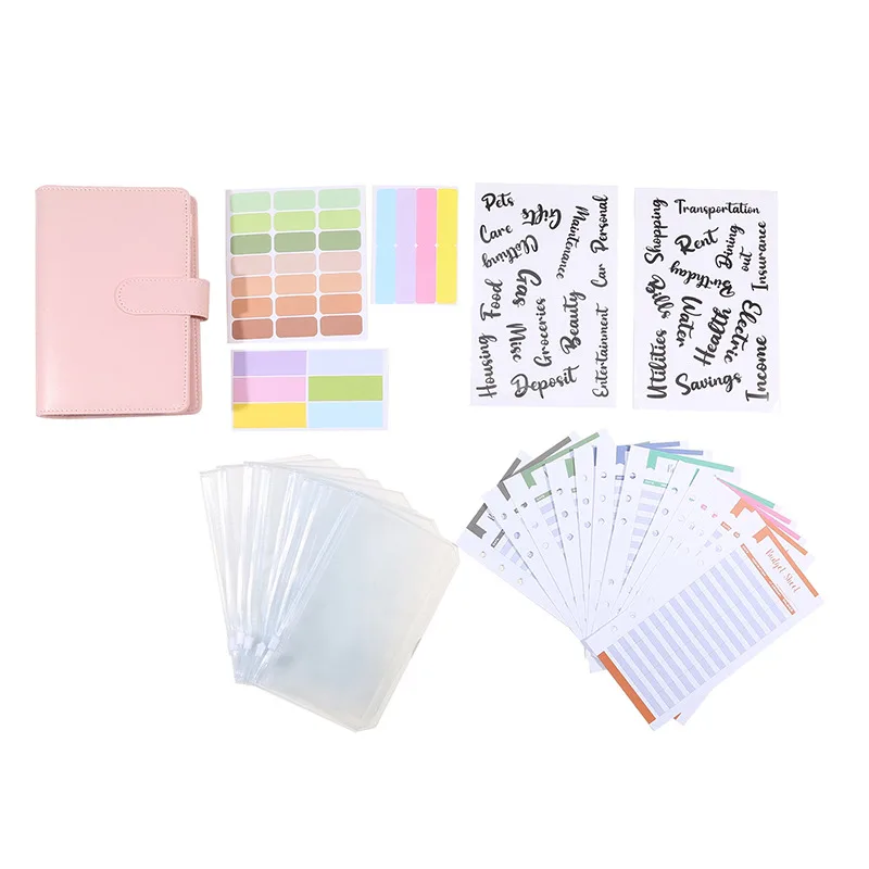 A6 PU หนัง Budget Binder เงินสดซองกระเป๋าซิปขนาดเล็กภาษาฝรั่งเศสคํา Budget POUCH Planner Organizer สําหรับประหยัดเงิน