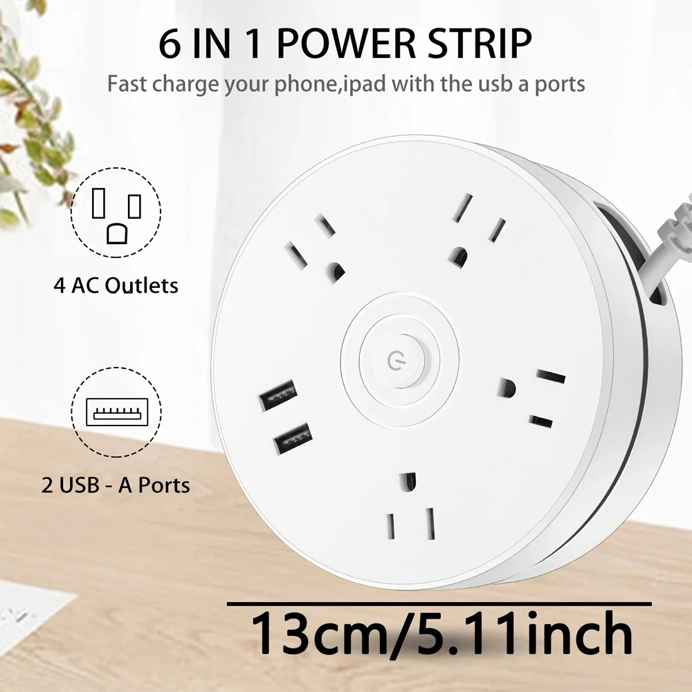 Retractable power cord with 4 AC power outlets + 2 USB ports suitable for various scenarios such as living rooms study rooms kit