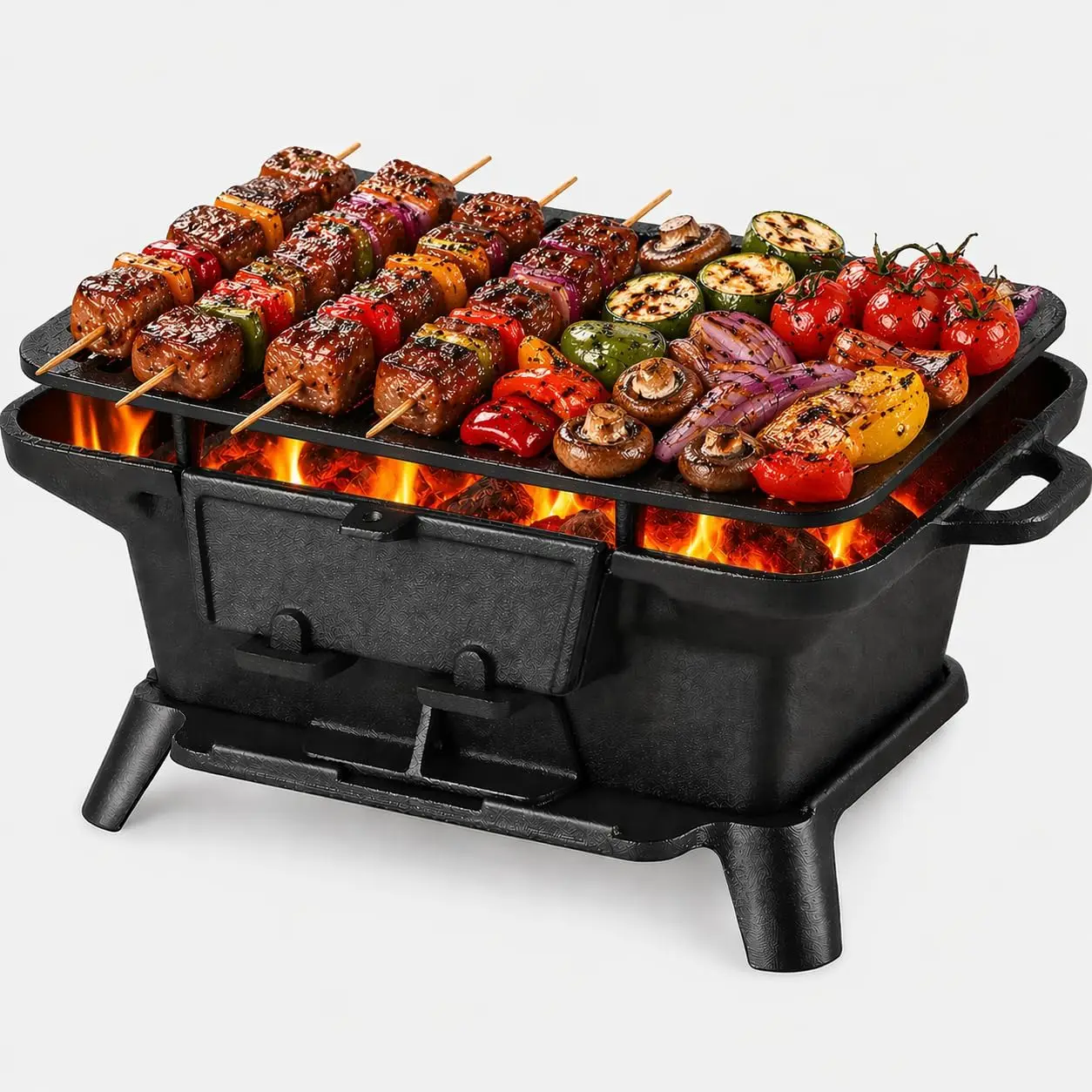 Parrilla Hibachi para Exteriores, Mini Parrilla Portátil de Carbón, Hierro Fundido Precurado, Pequeña Parrilla Japonesa Yakitori para Mesa, Ideal para Campamentos al Aire Libre