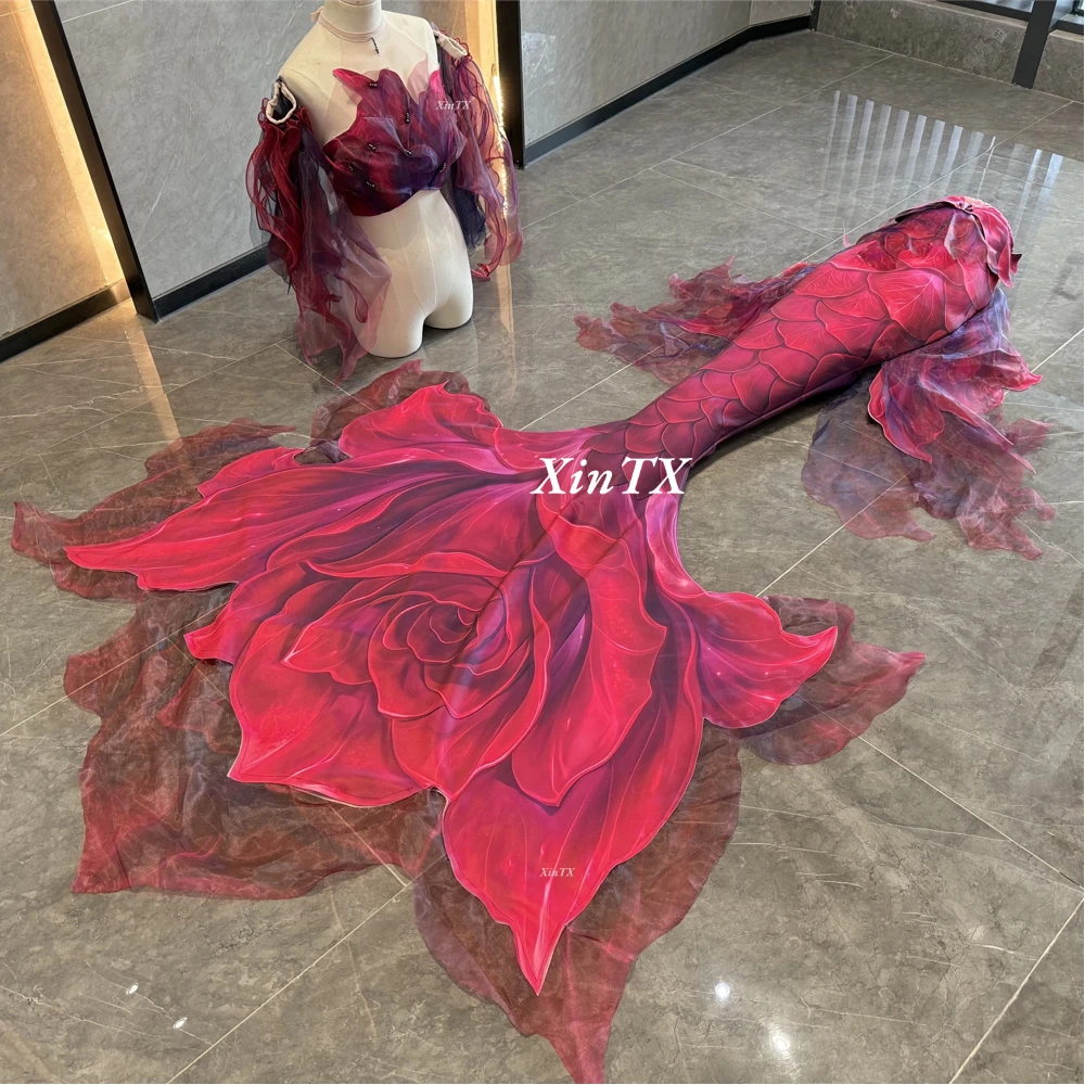 

Adult Mermaid Tail Costume Rose Flower Two-Piece Design for Aquarium Diving and Photo Shoots Dreamy Tulle Swimming cosplay