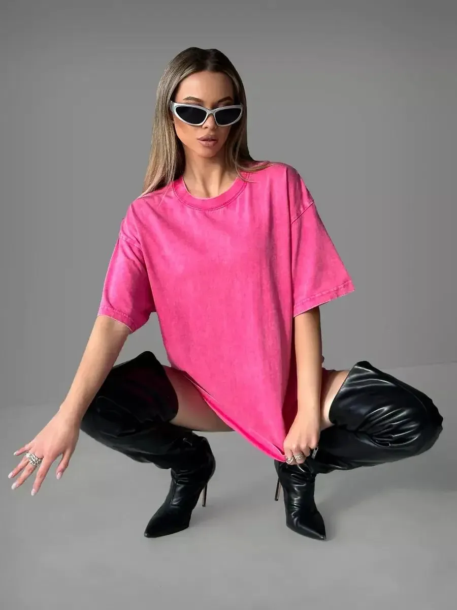 Summer Cotton Washed Women T-Shirts Hip Hop Loose Tee Shirt All-Match Fashion Short Sleeve Comfortable Multicolor Female Tops image 5