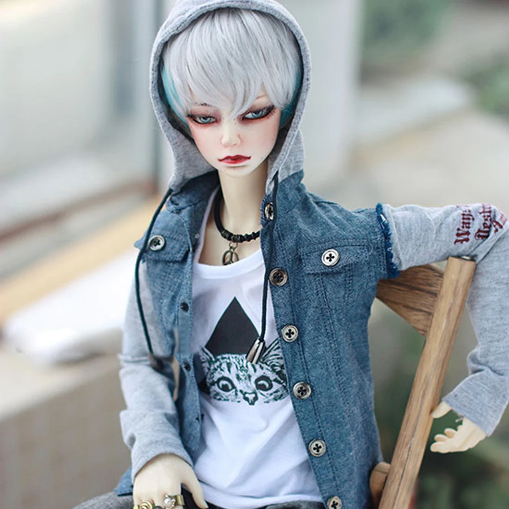 

G10-293 1/3 Uncle SSDF POPO68 SD BJD MSD doll baby clothes Denim patchwork printed hoodie top 1pcs