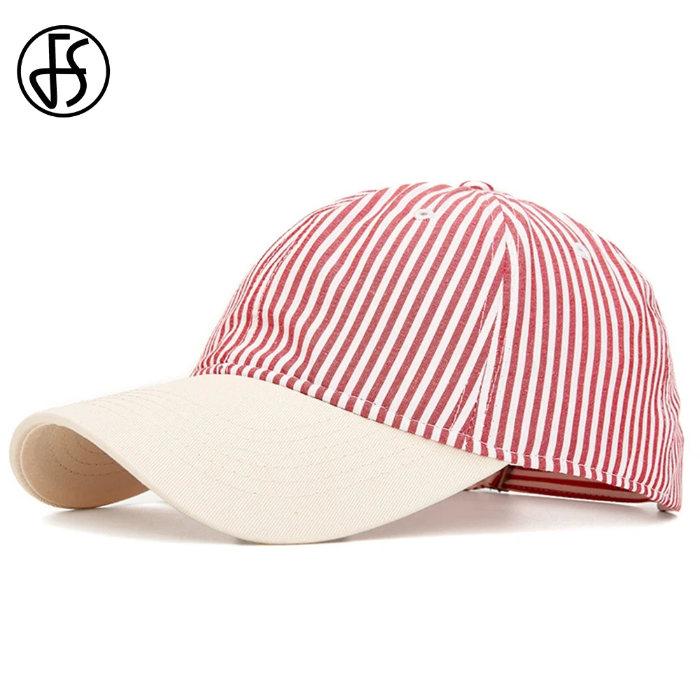 FS Fashion Red Blue Striped Baseball Cap For Women Casual Summer Sunshade Men Face Caps Street Hip Hop Couple Hats Casquette
