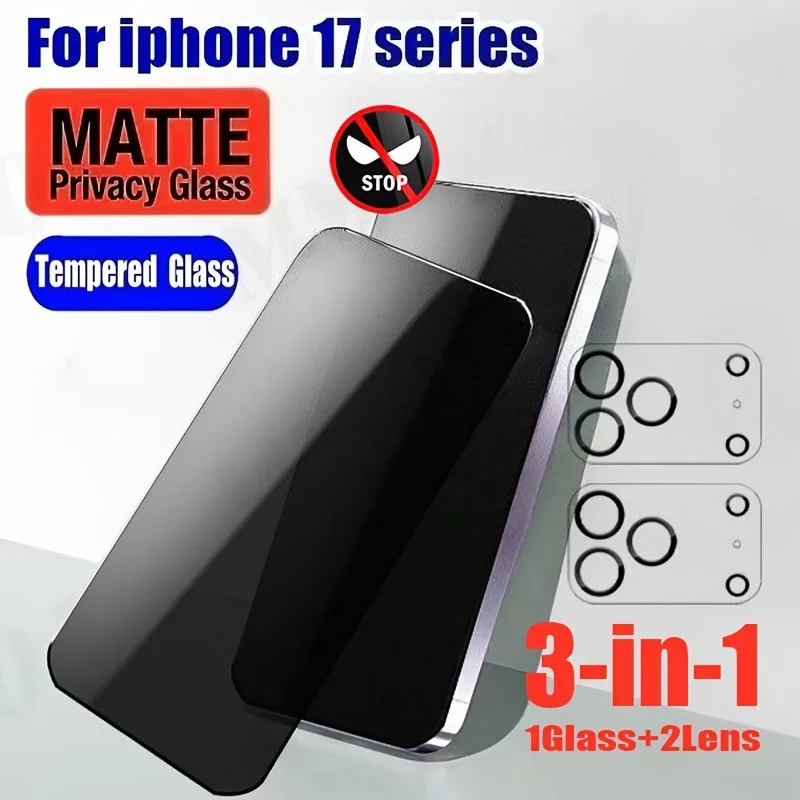 1Pcs Privacy Screen Protector With 2Pcs Camera Lens Protectors for iPhone 17 16 Pro Max 16e 15 14 13 12 11 Pro Mini Glass Film