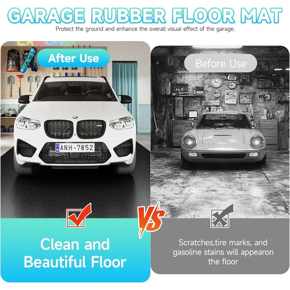 حصيرة أرضية جراج 8 × 25 قدمًا، لوحة ماسية سميكة من مادة PVC، لفة أرضية للسيارة تحت السيارة، سجاد مواقف السيارات في المرآب لـ Com