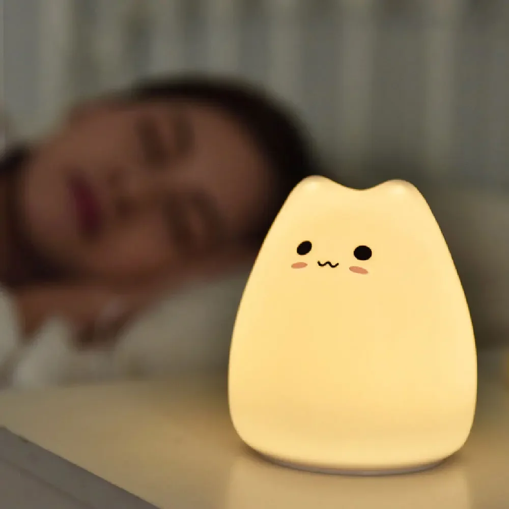 LED Touch Night Light Colorful Cat Silicone Animal Light Cartoon Lamp Bedroom Decoration Lights Bedside Lighting