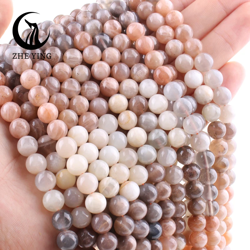 Natural Peach Moonstone Beads 8/10mm Mix Color Round Gemstone Loose Spacer Beads For Jewelry Making DIY Bracelets Necklace 15\