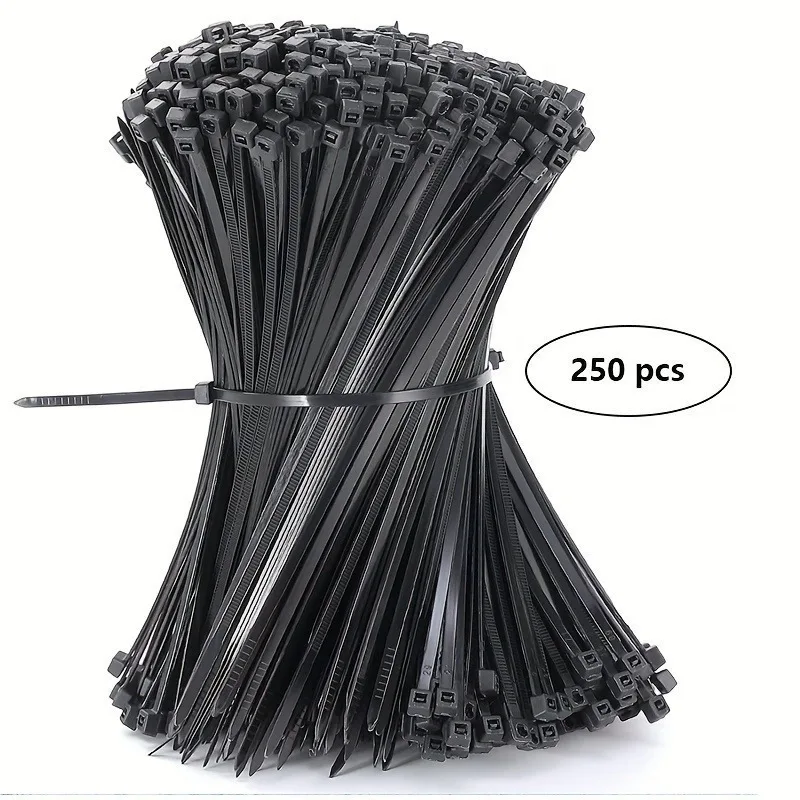 250/500pcs Cable Zip Ties, Heavy Duty Premium Wire Ties, With 25 Pounds Tensile Strength, Self-Locking Black Nylon Tie Wraps