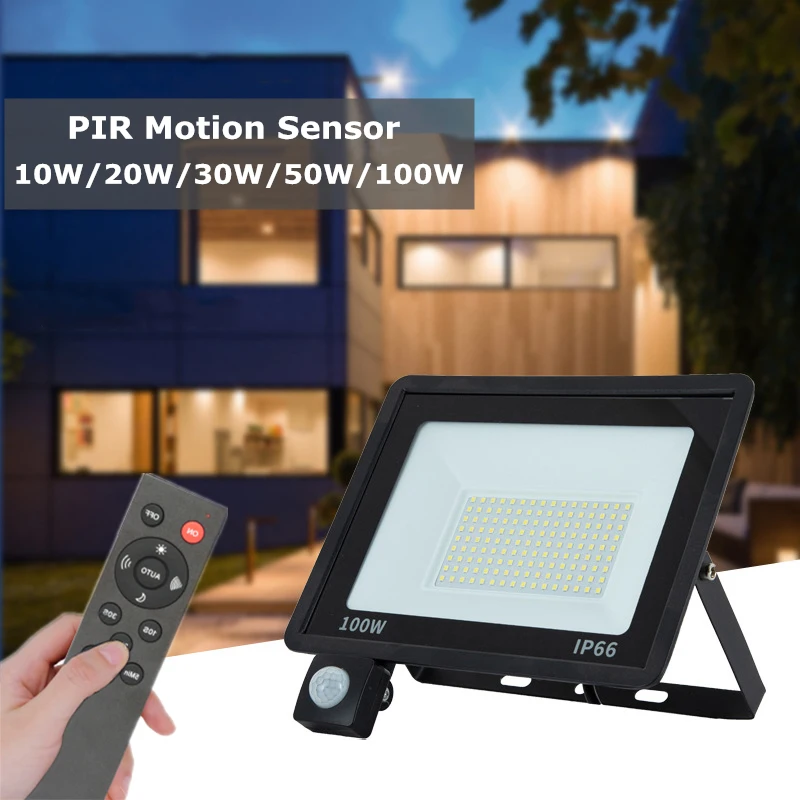 10W-100W LED Floodlight Remote Control PIR Motion Sensor IP66 220V Exterior Projector Spotlight Outdoor Lighting Led Flood Light