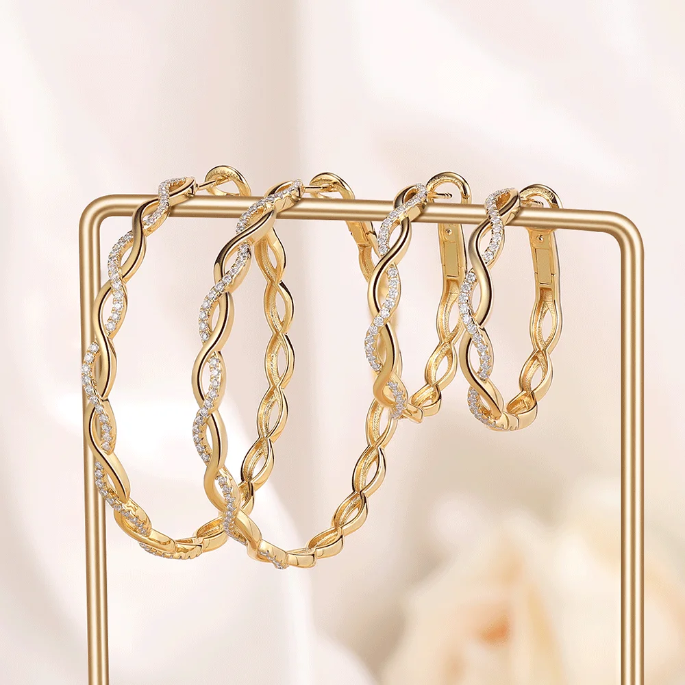 

Серьги-кольца LinkerLove 30/50 мм с золотистым муассанитом, из стерлингового серебра S925, для женщин, витые, в форме бесконечности, с бриллиантами, изысканные ювелирные изделия