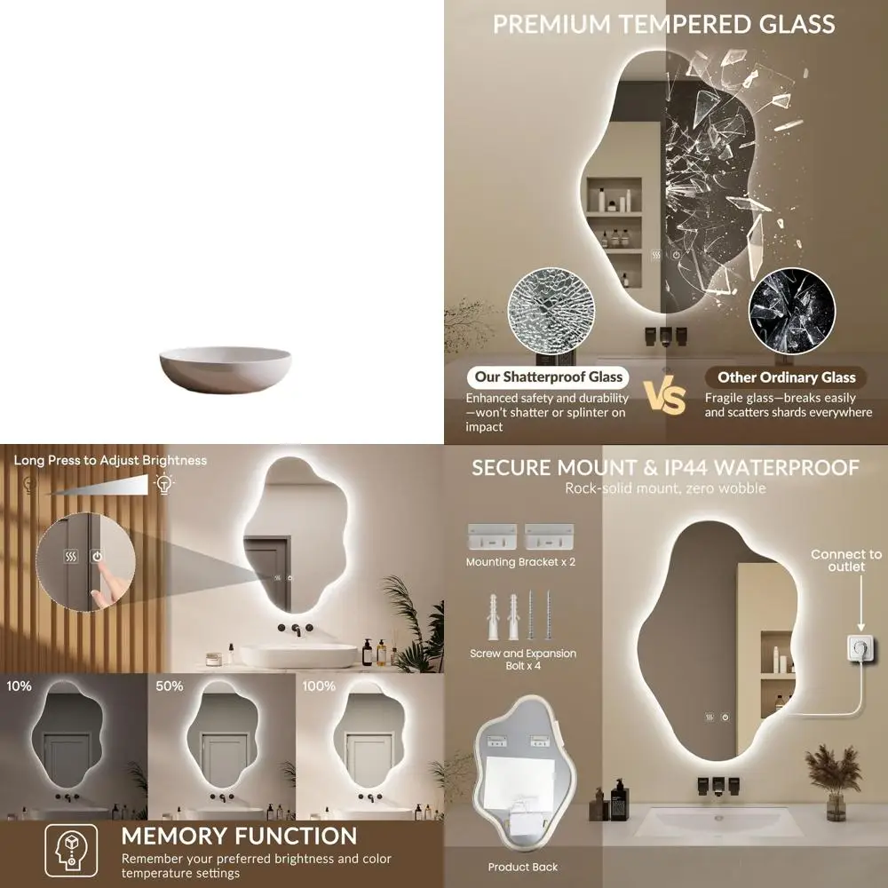 

Зеркало настенное LED с подсветкой, 3 цвета, регулируемая яркость, 36x23.8, нерегулярной формы, с отделкой под телячью кожу