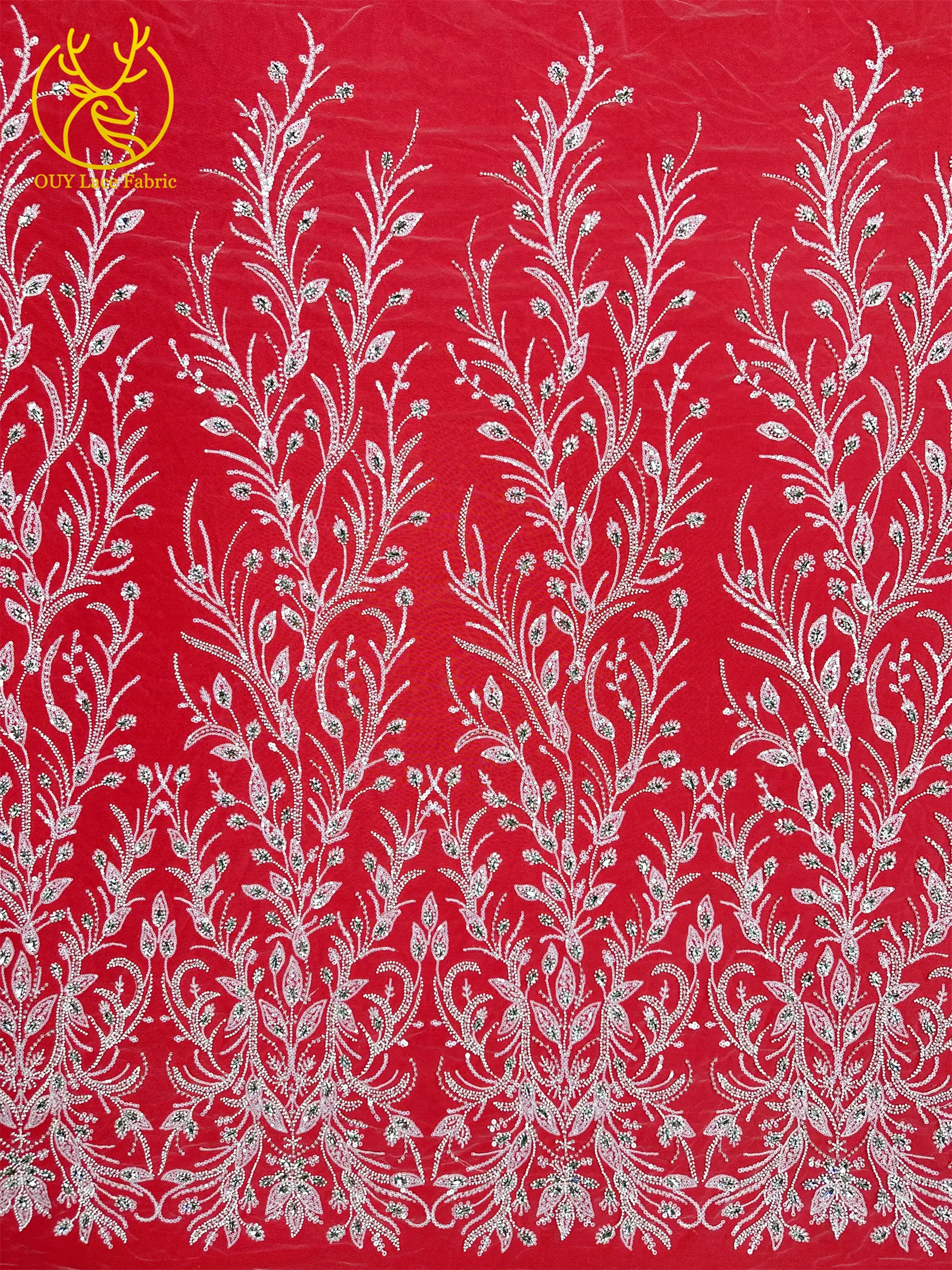 Nigerianisches weißes Hochzeitskleid Tüll-Mesh-Spitzenstoff Hochwertiger französischer Stein-Spitzenstoff Afrikanischer Perlen-Pailletten-Spitzenstoff – Detail 14