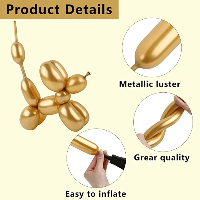 20pcs Metal Gold Twisted Balloon Metal Latex Balloon Suitable for Birthday, Wedding, Engagement, Anniversary, Holiday, Party Dec