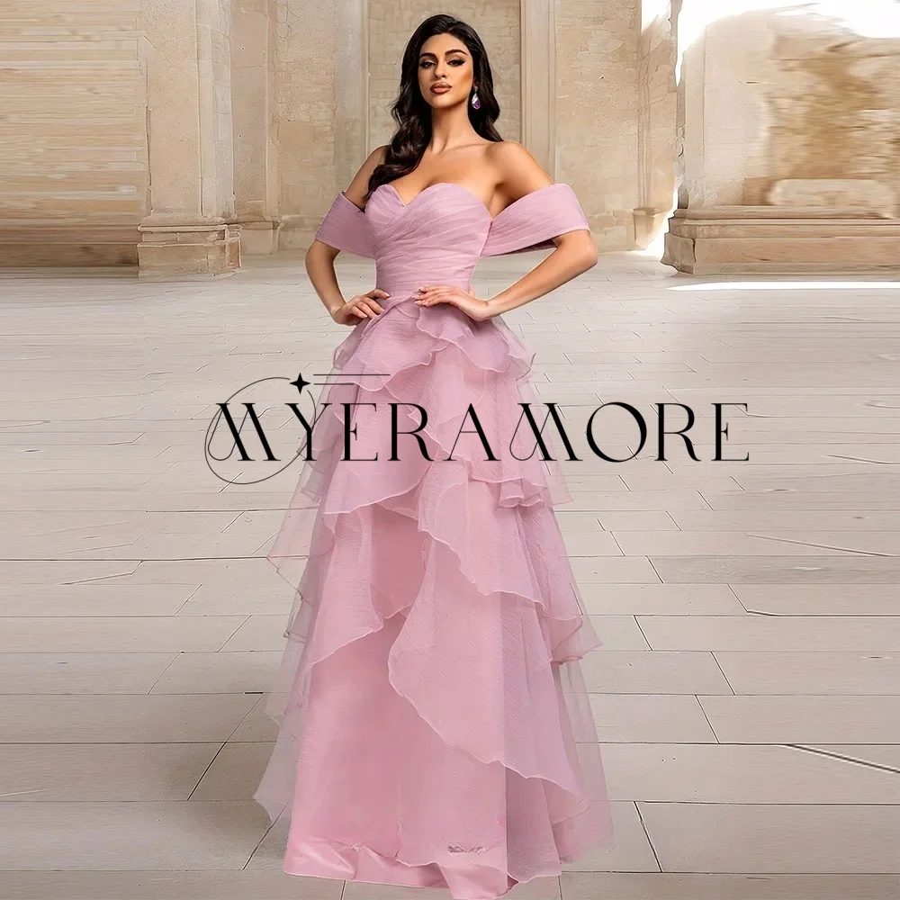 

Новые розовые многоярусные вечерние платья с рюшами и открытыми плечами, платья для выпускного вечера трапециевидной формы, халаты на заказ