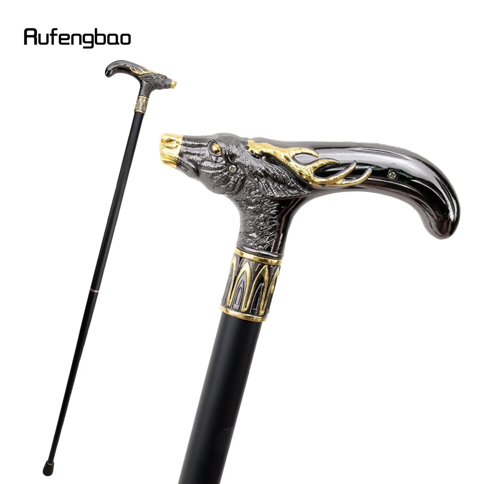 

Golden Black Sika Deer Head Walking Cane Fashion Decorative Walking Stick Gentleman Performance stage Cane 93cm