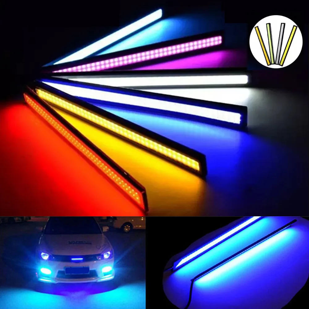 2pcs 17CM COB DRL Daytime Running Light Strip LED Grille Decorative Light Car Interior Lamp Signal Light Ambient Lamp White 12V