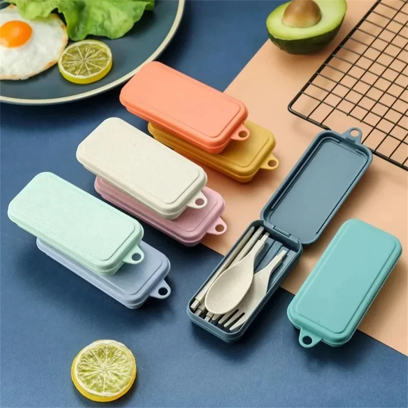 4Pcs Portable set Reusable detachable wheat straw tableware Easy to carry Ideal for picnics camping trips fruit snacks parties