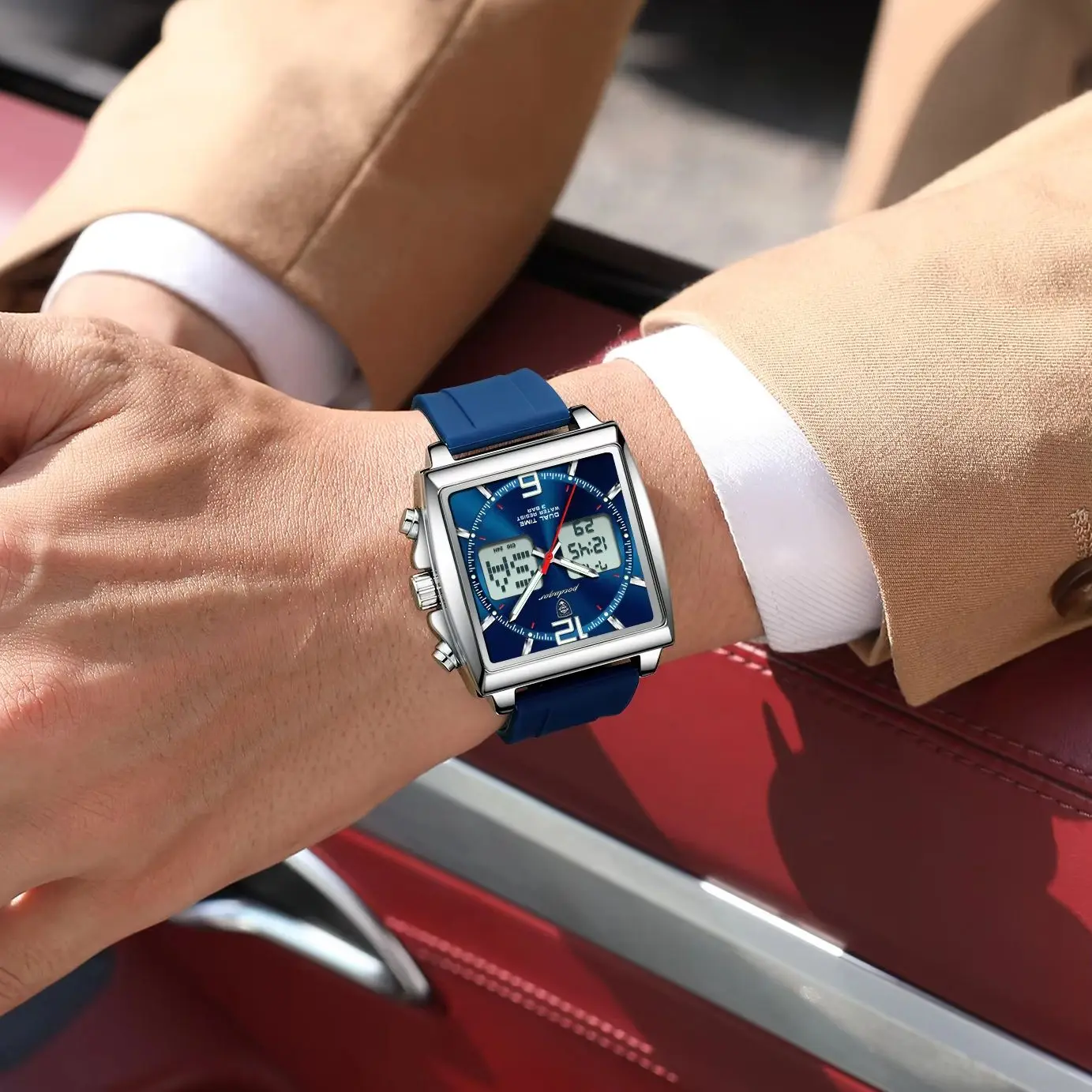POEDAGAR Fashion Original Man Watch Electronic LED Alarm Chronograph Quartz Men's Watches Week Date Dual Time Military Men Clock image 6