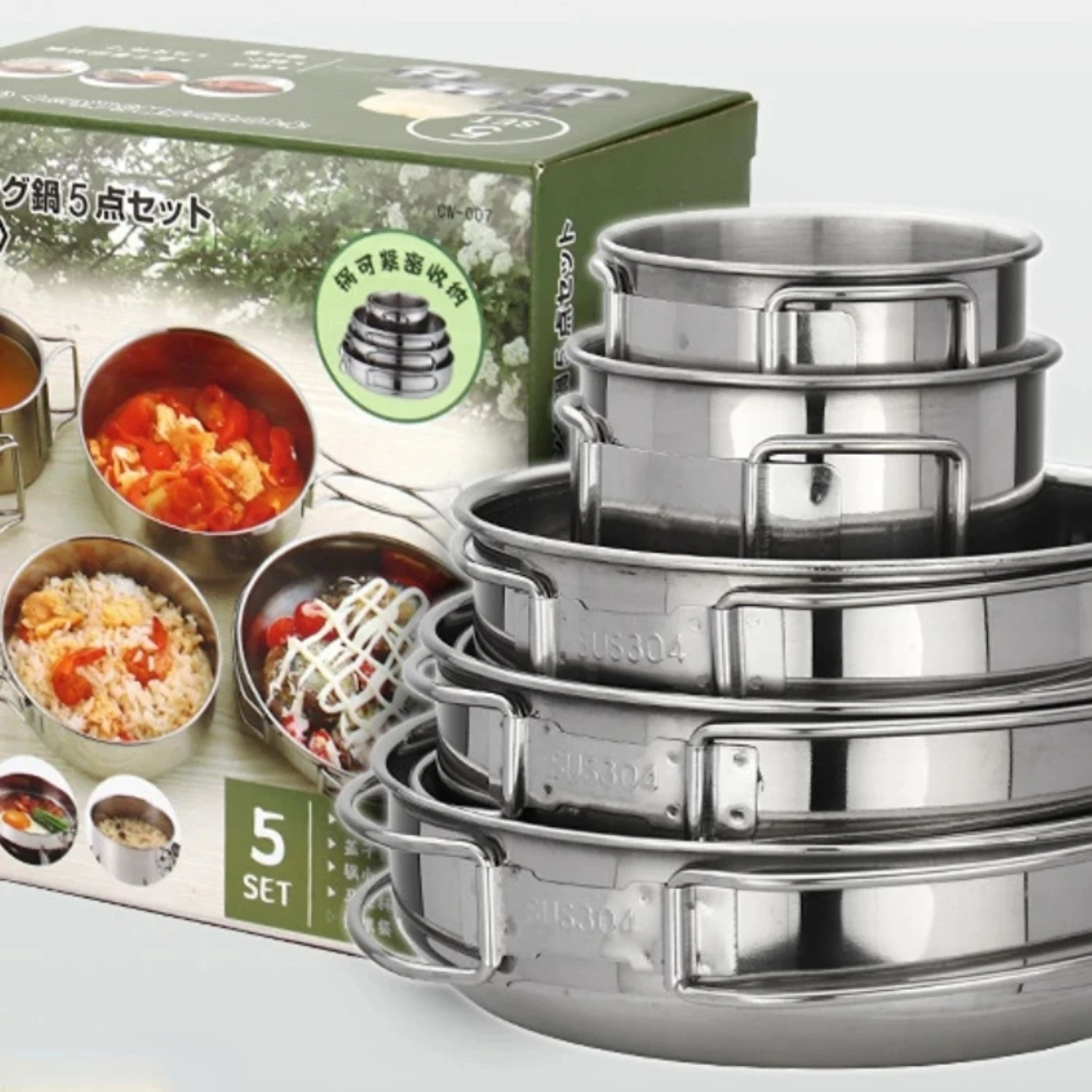 

5pcs Camping Pot Set 304 Stainless Steel Outdoor Cookware Kit Cooking Set Travel Tableware Tourism Hiking Picnic Equipment