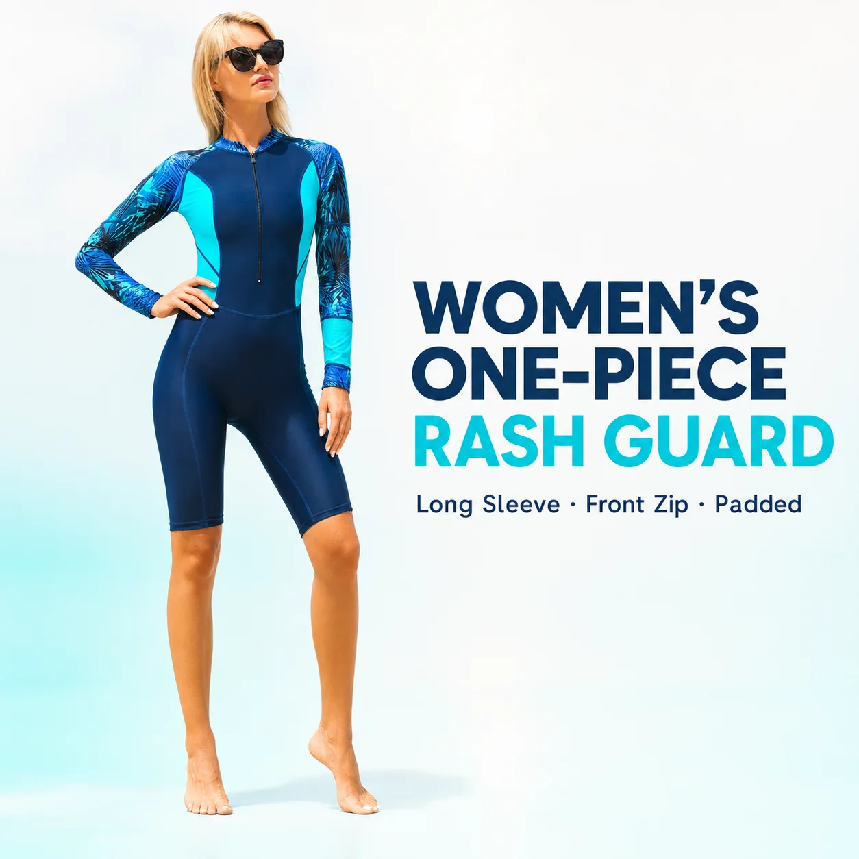 SBART Women Long Sleeve One Piece Rash Guard Front Zipper Padded UV Protection Swimsuit for Surfing Diving Snorkeling