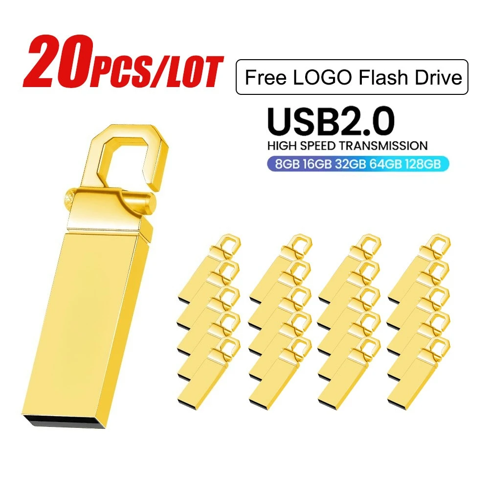

20Pcs USB Flash Drive 64GB Pen Drive 2G 4G 8G Metal Pen Drive Usb Stick 32G Memory Stick Free Custom Logo Flash Usb 2.0