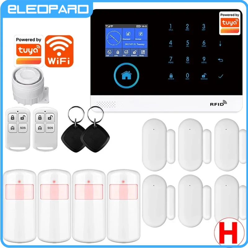 Eleopard WiFi alarm system for home burglar security Tuya Smart House app control 433MHz GSM wireless with motion sensor camera