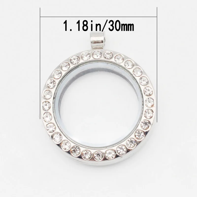 5pcs Mix Alloy Rhinestone Crystal Circle Glass Memory Floating Lockets Pendants DIY Jewelry