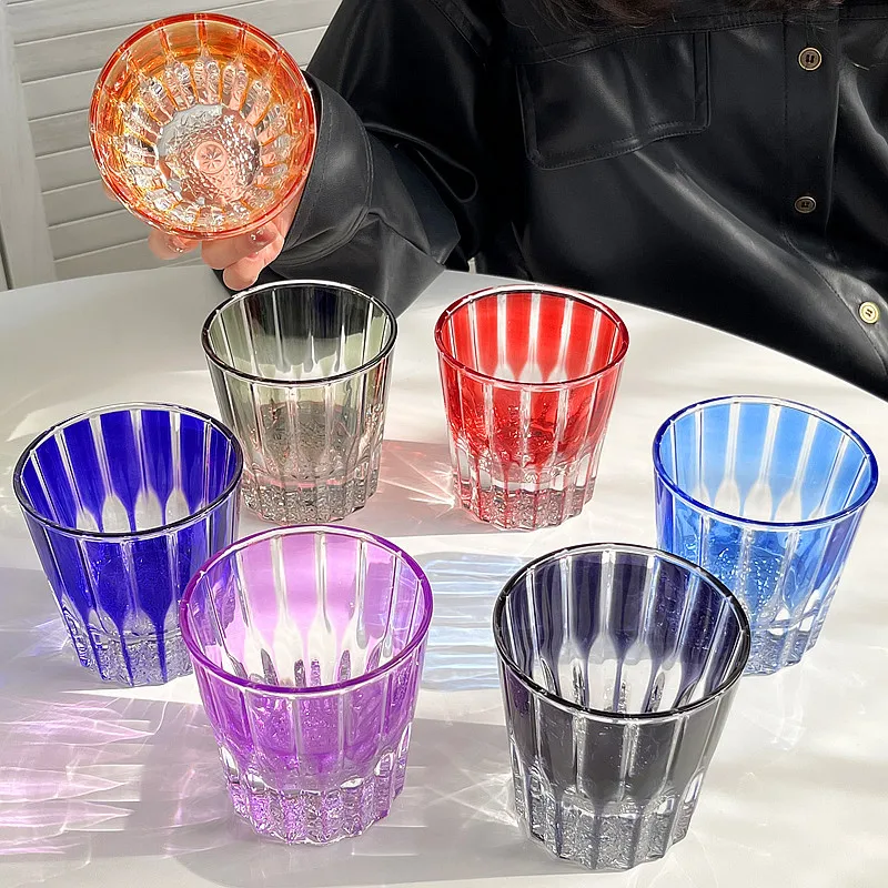 Crystal Glass Cup Cyan/Red/Green/Black/Blue/Purple/Orange/Rose Red/Transparent Star Mangle Rock Cup Water Cup Wine Cup Home Bar