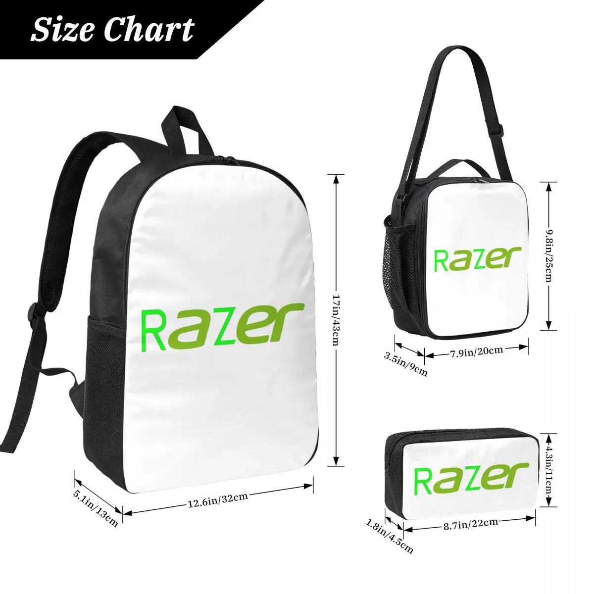 Acer And Razer Combined (RaZer) Backpack Boy Girl BookBag School Bag Computer Shoulder Bags 3ps Insulated Lunch Bag Pencil Case