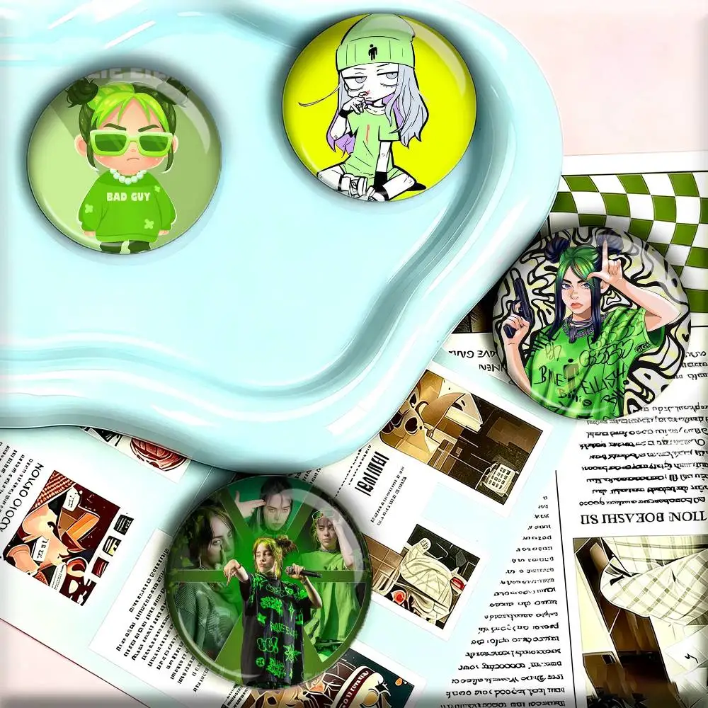Singer Billie Eilish Cartoon Cute 25mm 32mm 44mm 58mm 75mm Brooches Badges Pins for Accessories Gift