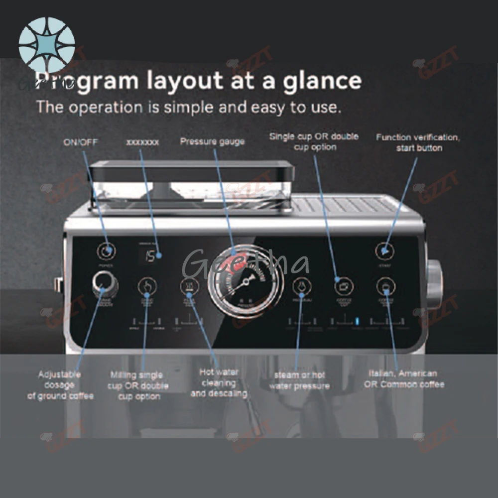 Commercial Household Coffee Machine Double Boiler Multi-function Coffee Maker Semi-automatic Espresso Machines with Grinder