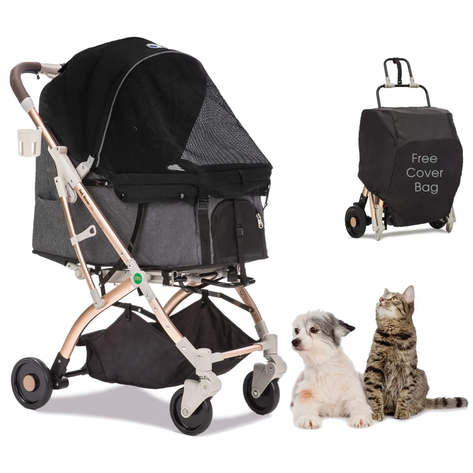 US HPZ Pet Rover Lite Premium Light-Weight Dog/Cat/Pet Stroller Travel Carriage with Convertible Compartment/Zipper