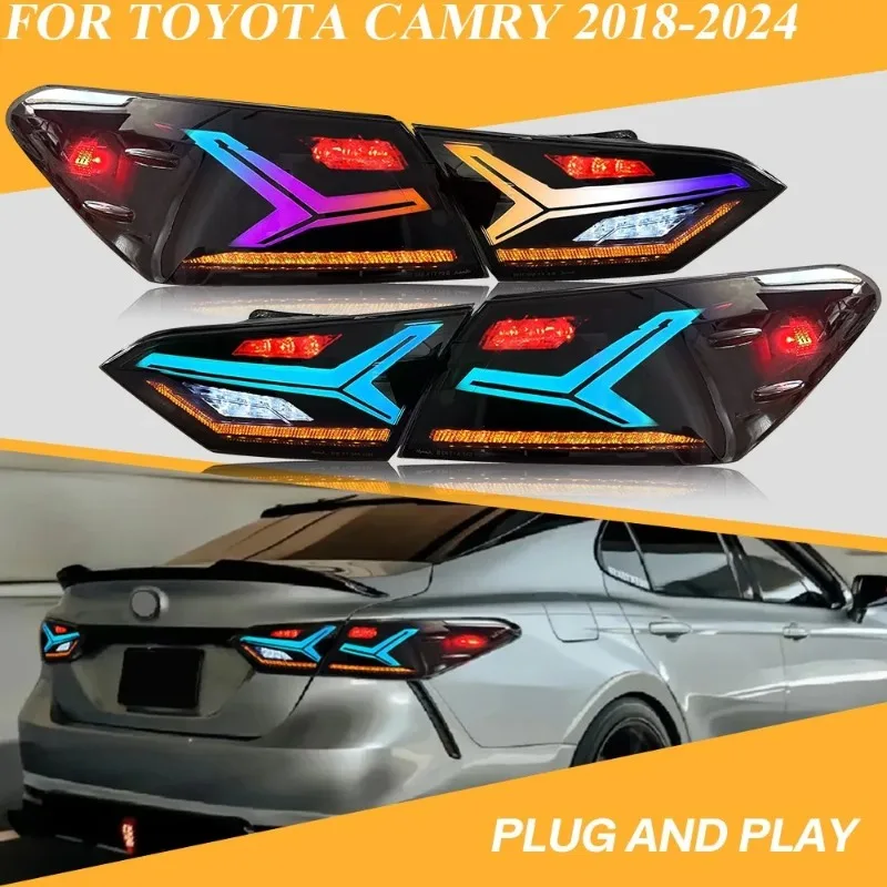 

Для Toyota Camry 2018-2024 светодиодные задние фонари дымчатая пара с последовательным указателем поворота RGB