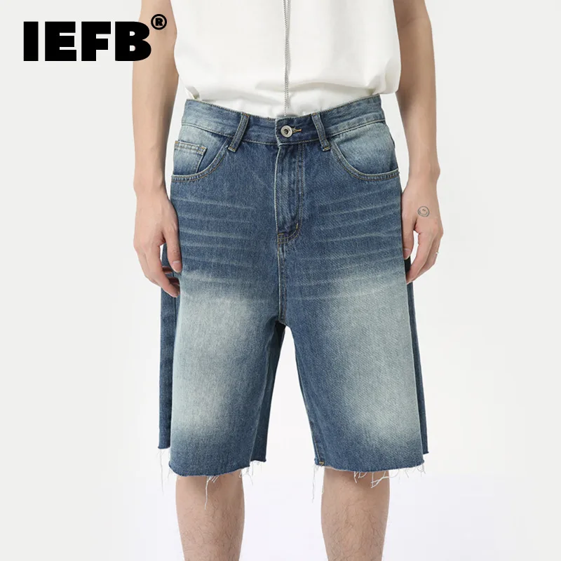 

IEFB American Style Men's Denim Shorts Casual Worn-out Straight Male Trousers Wide Leg Loose Bottom New Trend Summer 9C6318