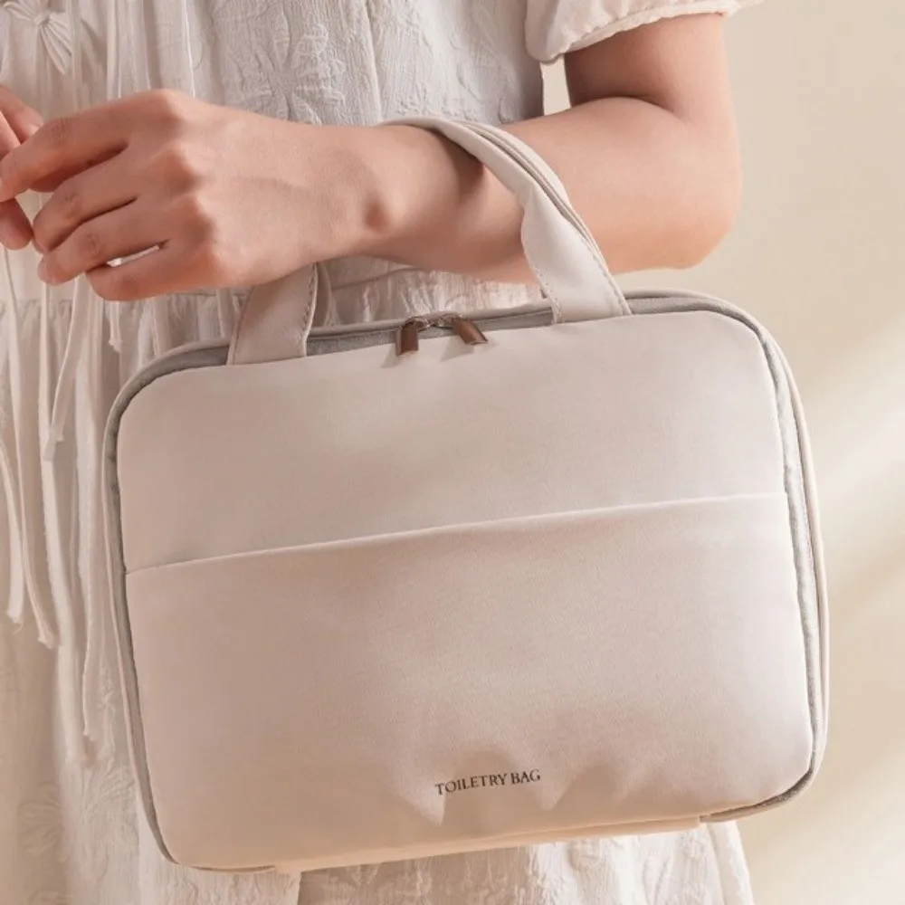 حقيبة مكياج نسائية ذات سعة كبيرة، تصميم فاخر، ميزة معلقة، حقيبة مستحضرات تجميل معلقة، قسم منفصل جاف ورطب