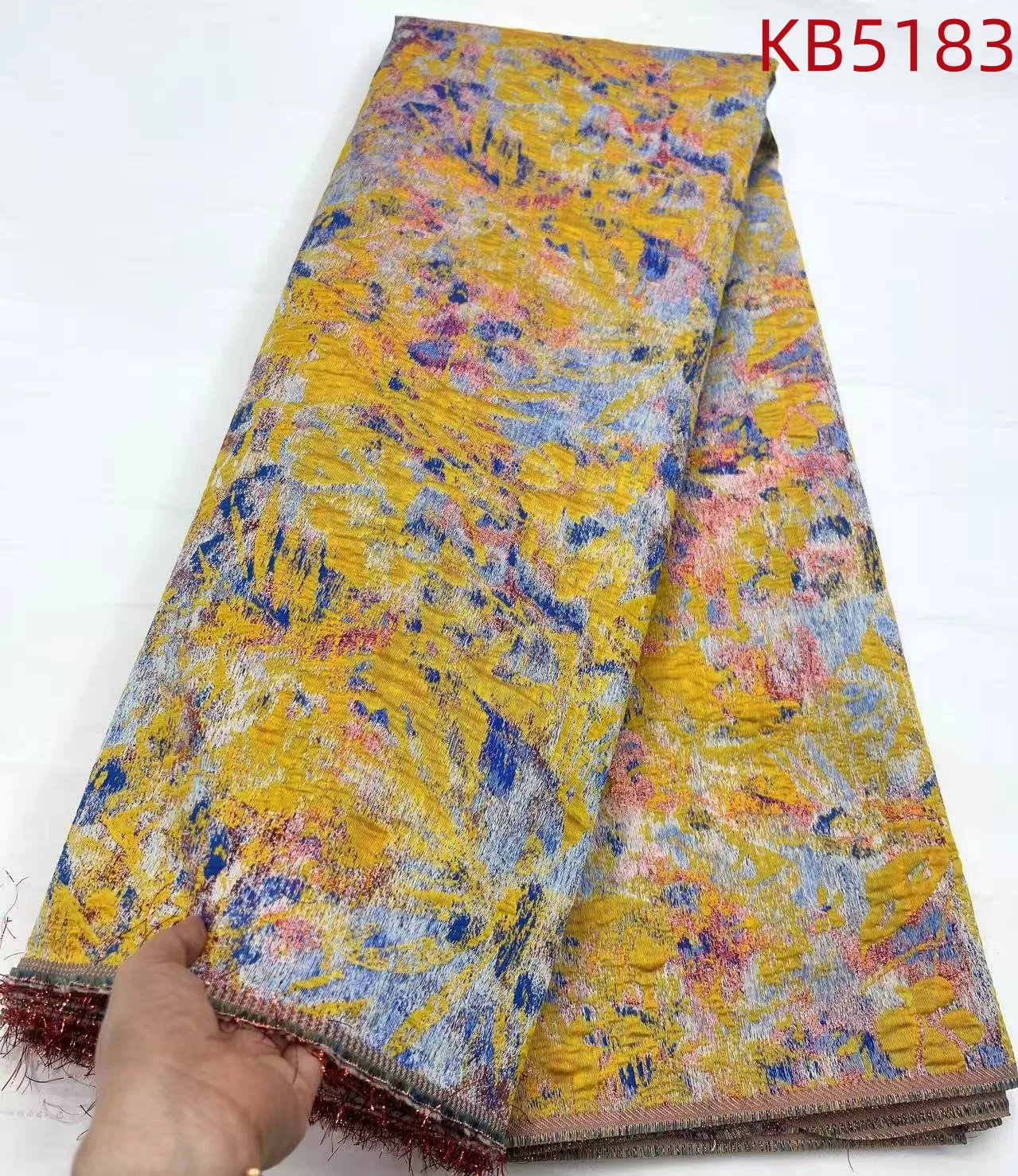 YALISI Yellow Brocade Lace Fabric Luxury Lace Fabric High Quality 2026 Jacquard Lace Fabrics For Sewing Beads Fabric KB5183