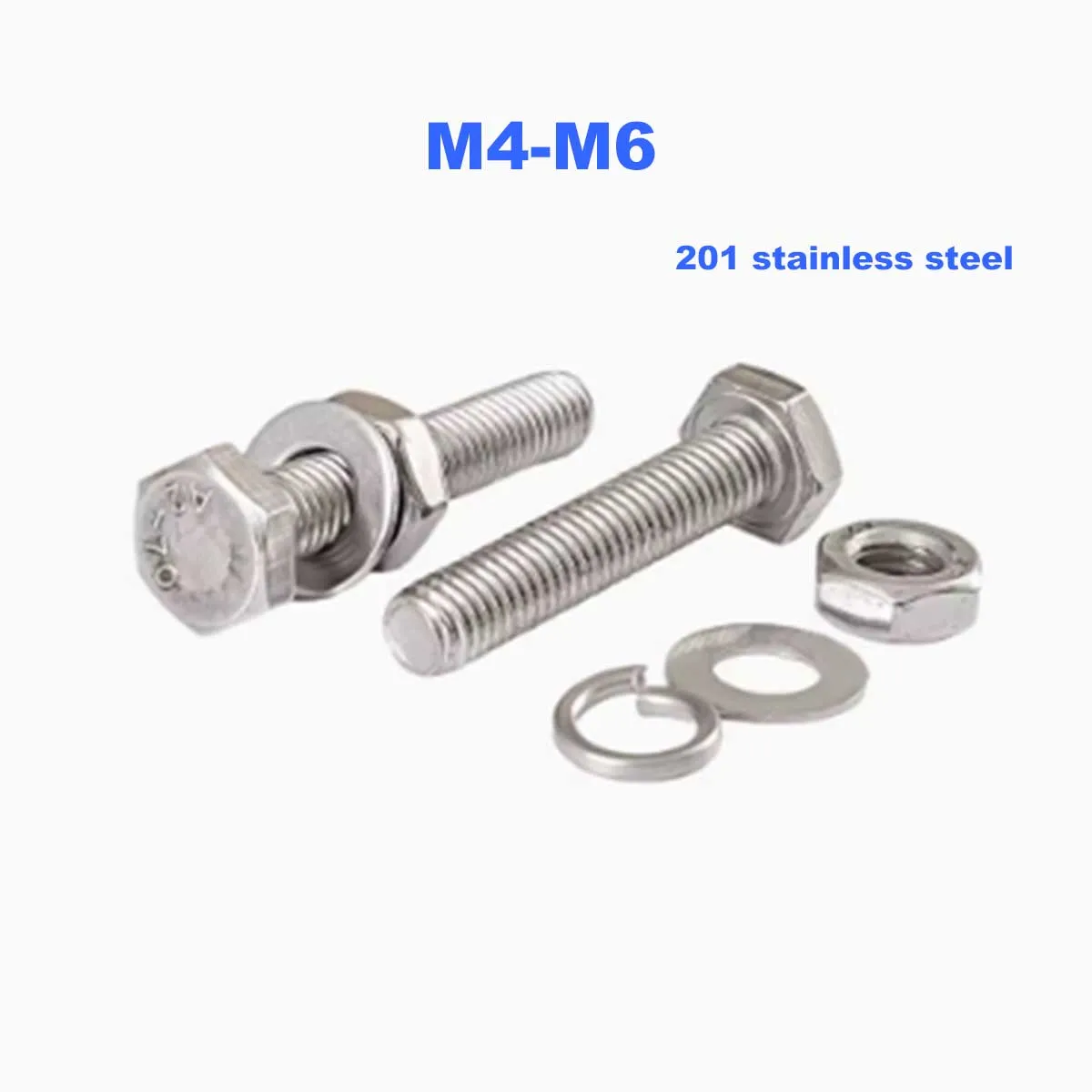 Combinación de tornillo y tuerca Hexagonal externo de acero inoxidable 201, M4 5 6 8 10