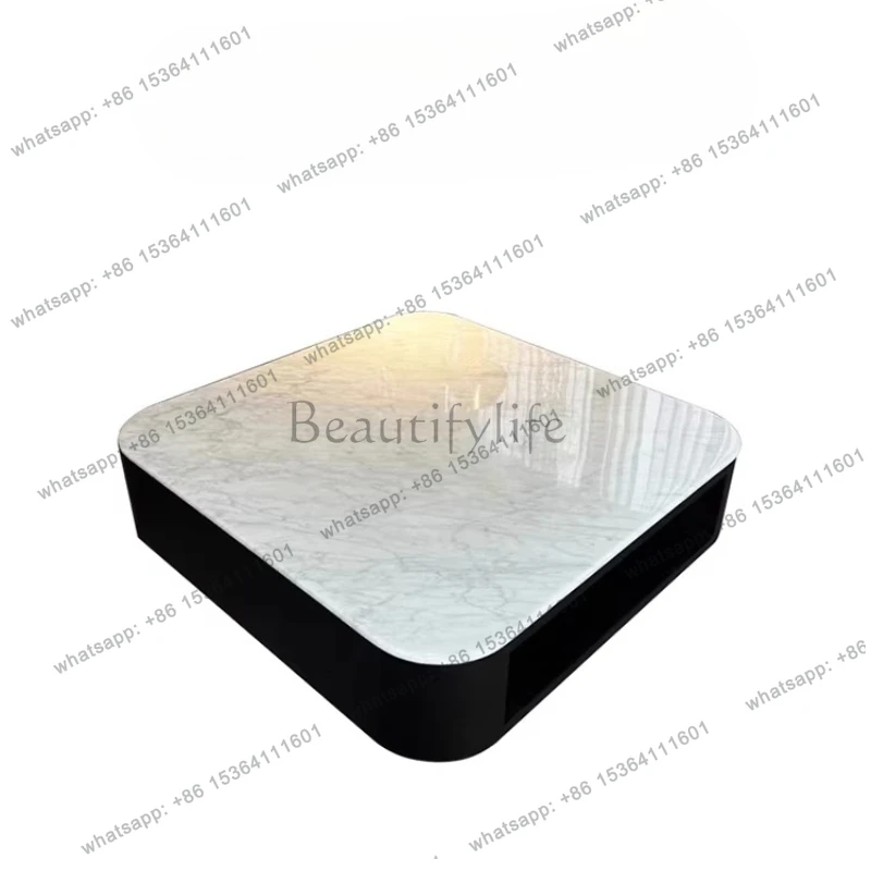 

Modern simple medium flower white natural marble coffee table with storage minimalist large flat floor luxury stone coffee table