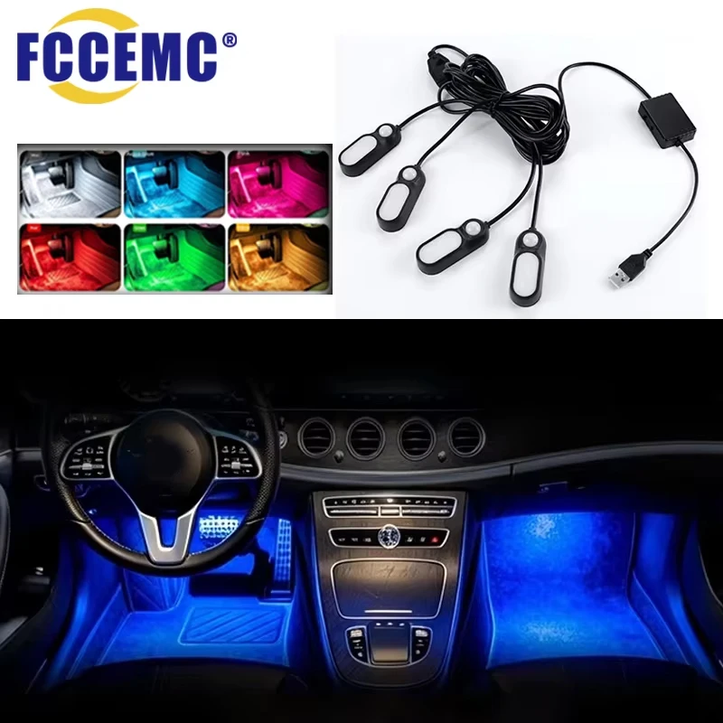 4 in 1 Human Body Sensor LED Multi-Color Car Neon Footwell Ambient Mood Light USB Auto Interior Atmosphere Decorative Lamp