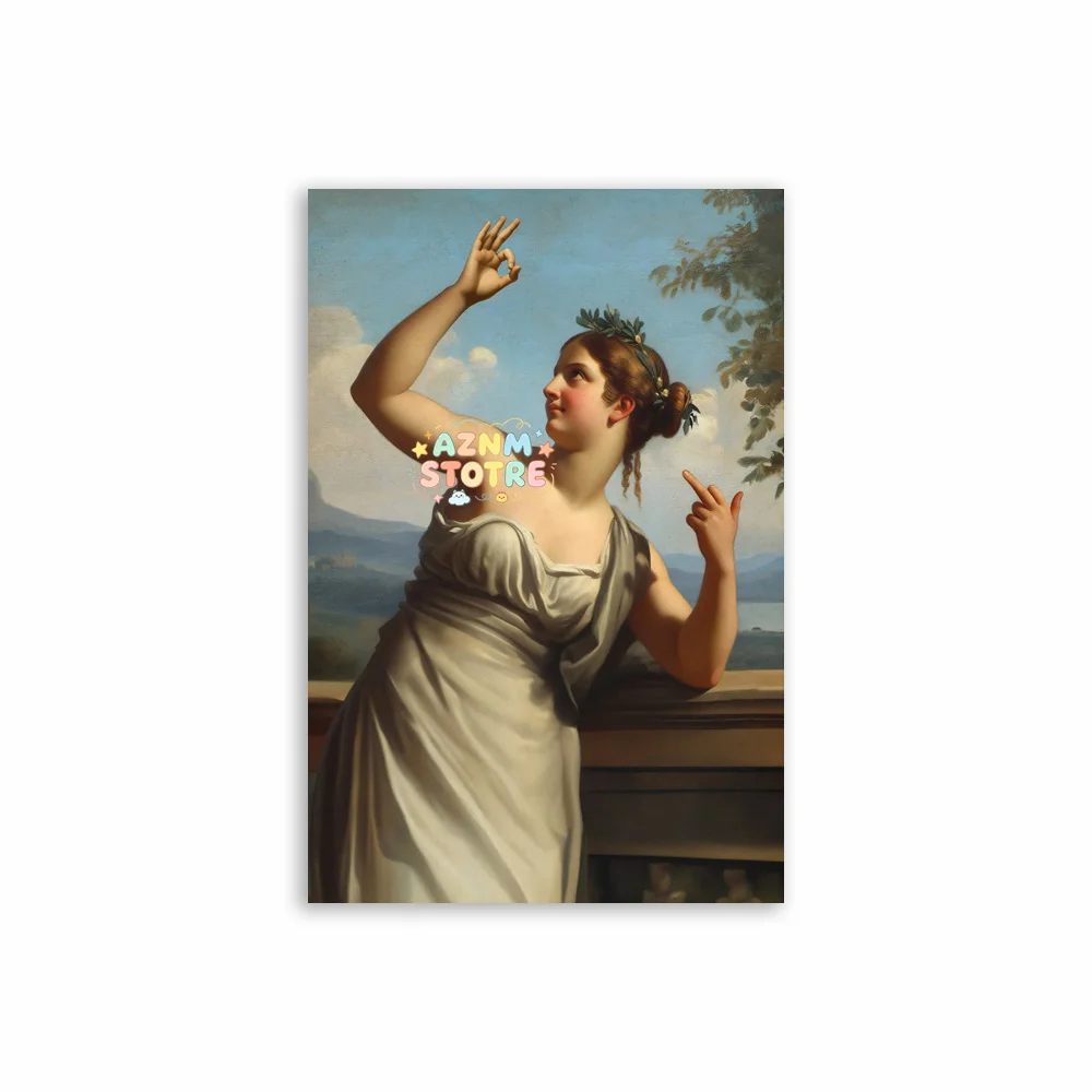 Funny Renaissance Queen Poster Royal Lady Holding Nose Art Print Bathroom Decor Classic Altered Portrait Art Canvas Painting