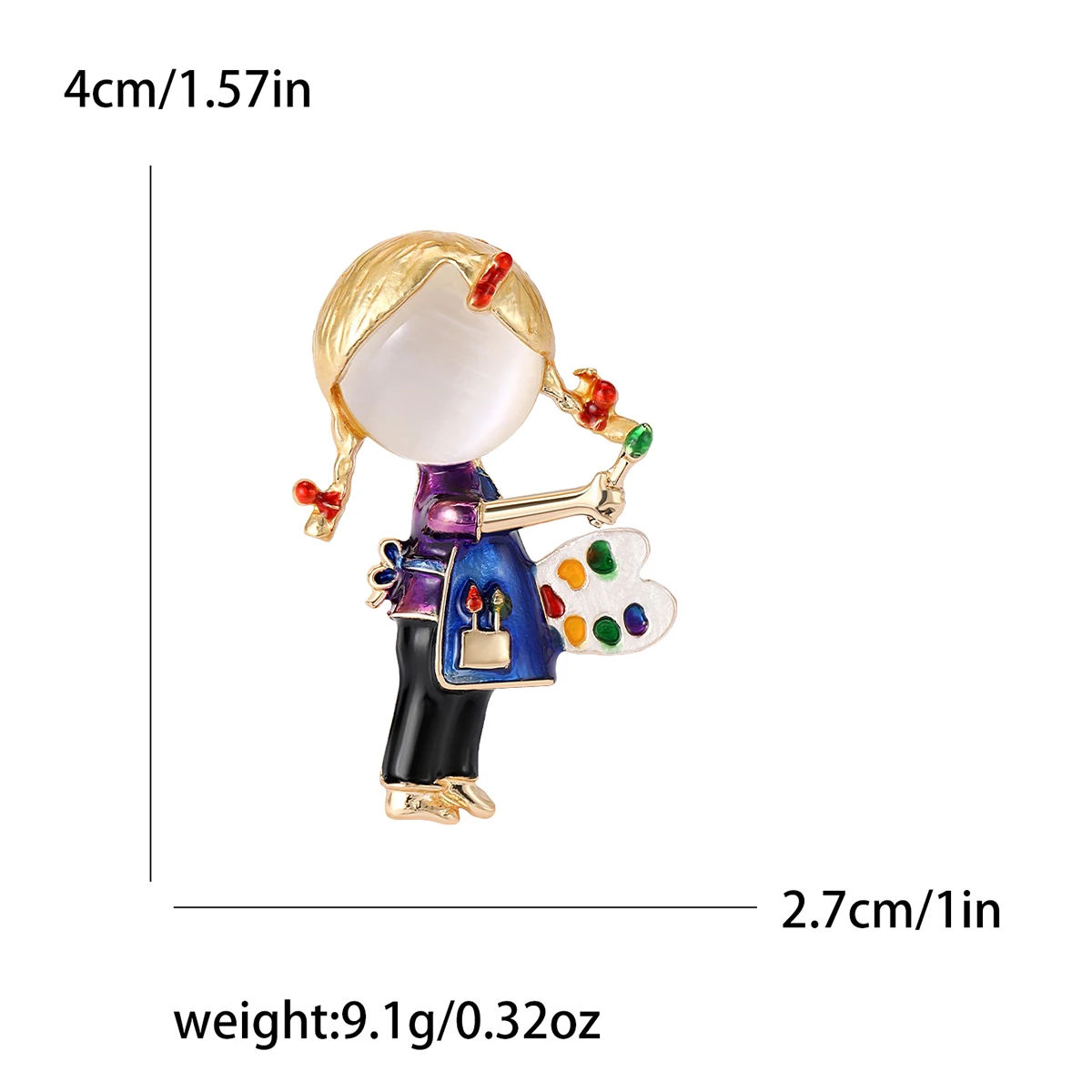 New Opal Enamel Drawing Girl Brooches for Women Alloy Painter Art Lover Office Casual Pins Gifts