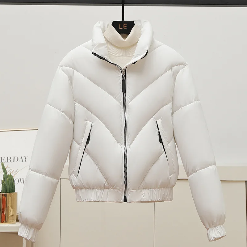 Manteau matelassé en duvet de coton pour femme, veste courte, bouffante, col montant, coréen, nouveau, hiver, 2024